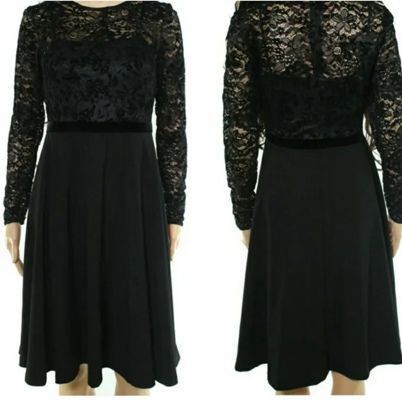NEW Ralph Lauren Lace Bodice Dress Fit & Flare Long Sleeve Elegant Designer Chic - Picture 14 of 15